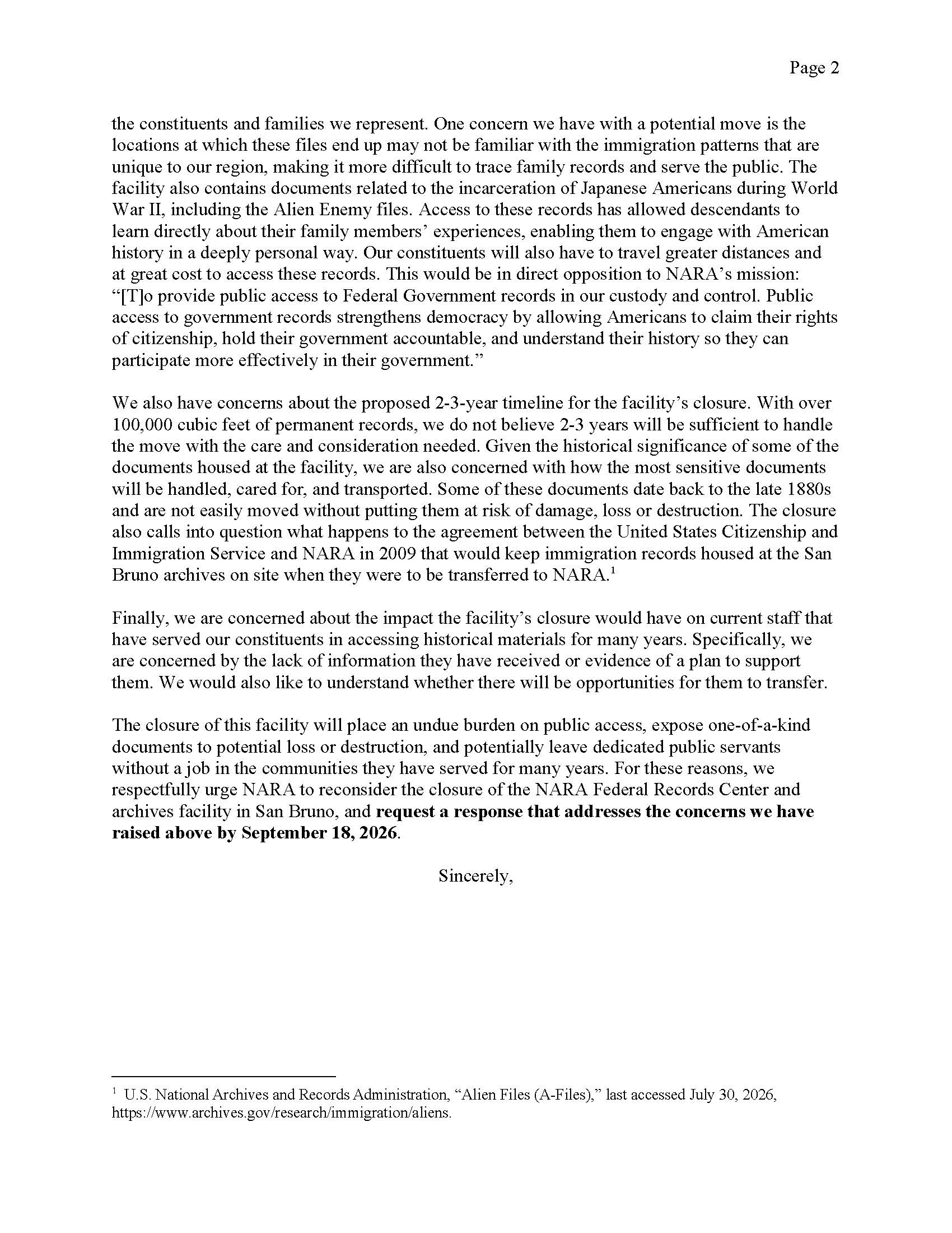 Mullin et al re NARA closing San Bruno-San Francisco Archive Closure - 2026-08-19_Page_2